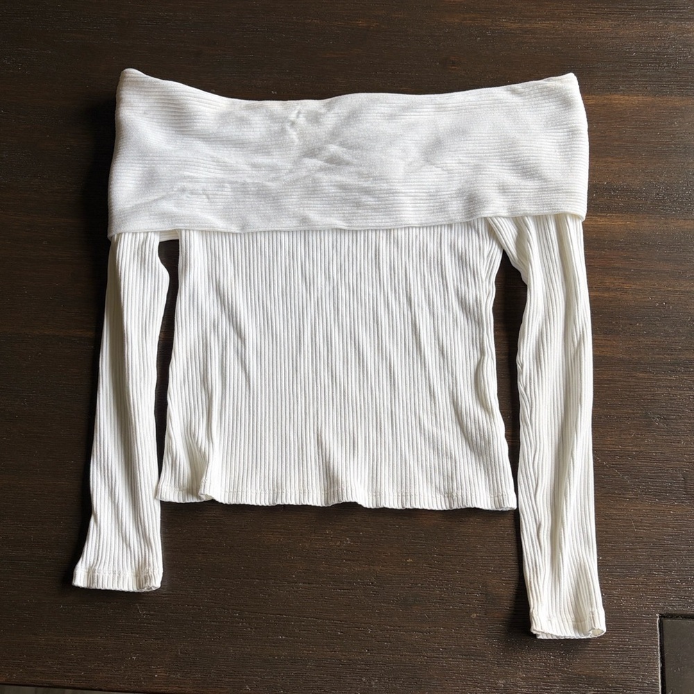 Babaton White Ribbed Off-Shoulder Top - Picture 3 of 4